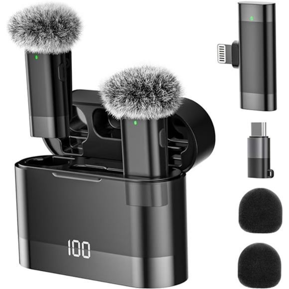 Wireless Lavalier Microphone, 2-in-1 Plug-Play Mic Windshield with Charging Case - Picture 2 of 7